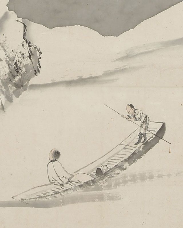 Boat Returning in Snow under the Moon