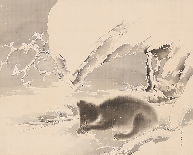雪中黒熊　猿栗図