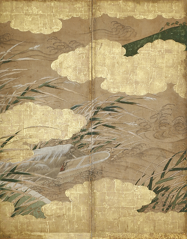 Moored at the Reedy Shore by the Tosa School(Azuchi Momoyama Era),  a six-fold screen 