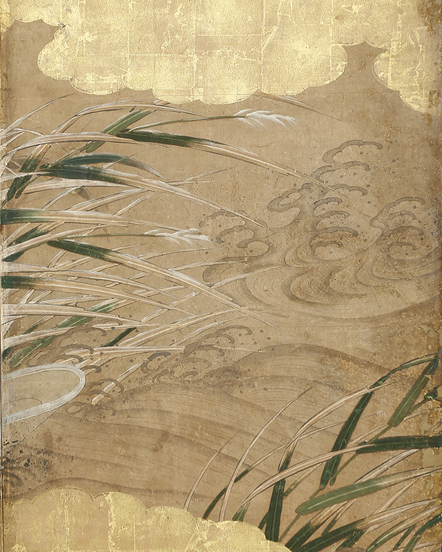 Moored at the Reedy Shore by the Tosa School(Azuchi Momoyama Era),  a six-fold screen 
