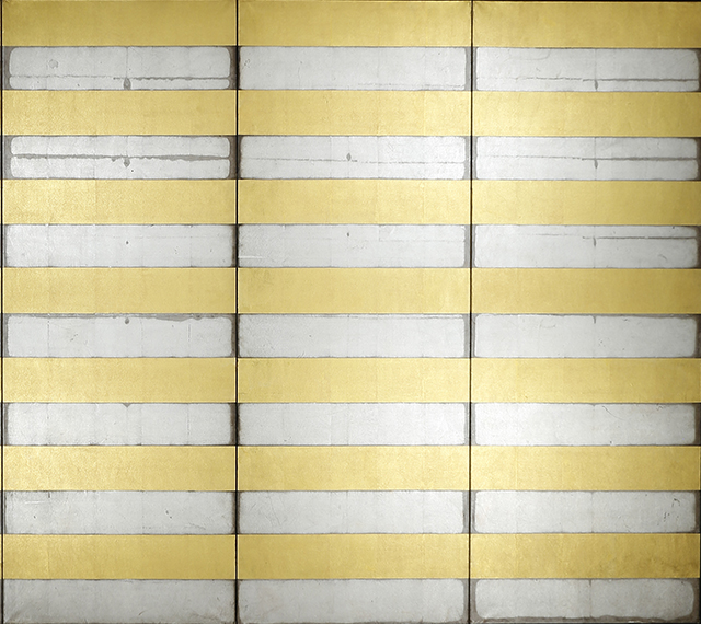 Striped Gold and Silver, a pair of six-fold screens