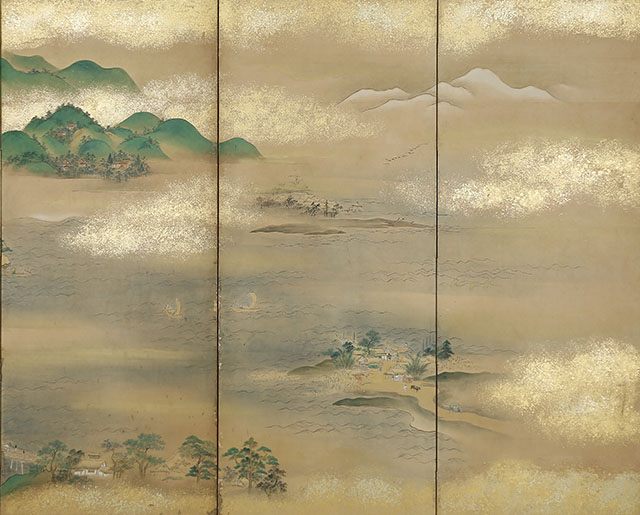 Famous Sites of Ohmi,Sumiyoshi Taisya Shrine (a pair of six-fold screens)