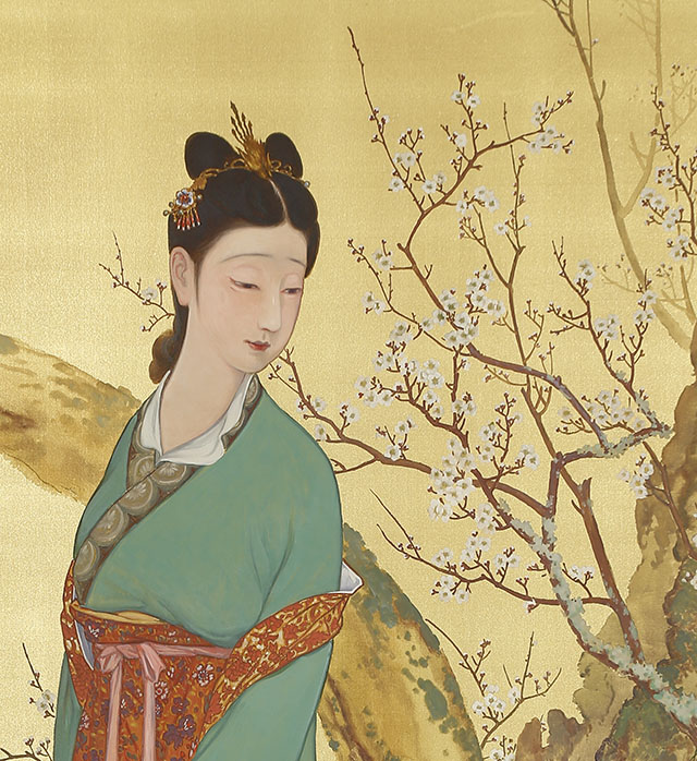 Beauty and Plum Blossoms, a two-fold screen