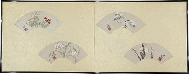 Four Seasons in Fan Shapes  (a two-fold furosaki screen)