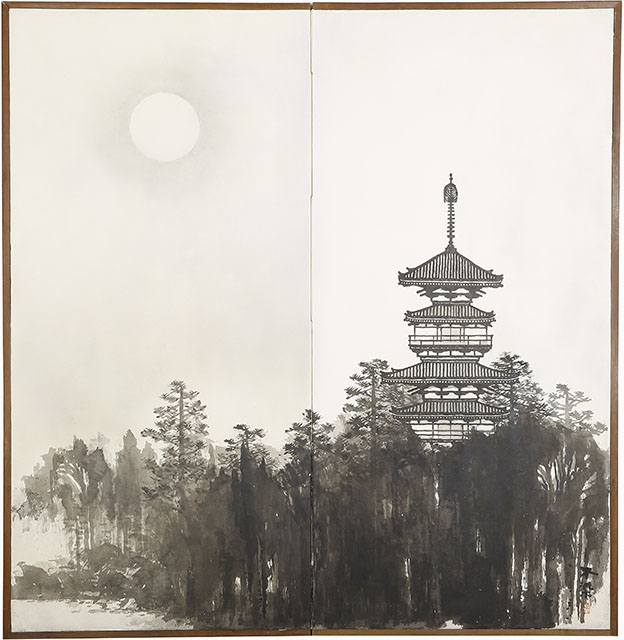 Pagoda under the Moon(a two-fold screen)