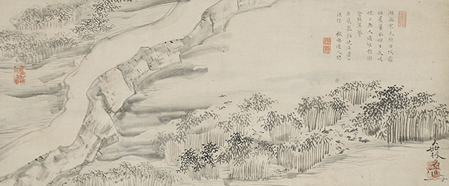 竹林游禽図