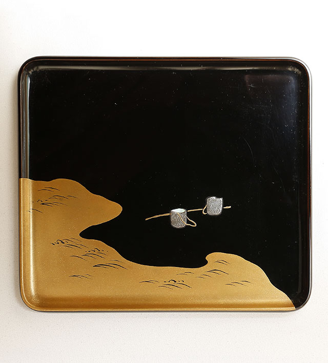 Cigarette Case with Tray, Deep-black Lacquered Korin-style, Shiokumi Design