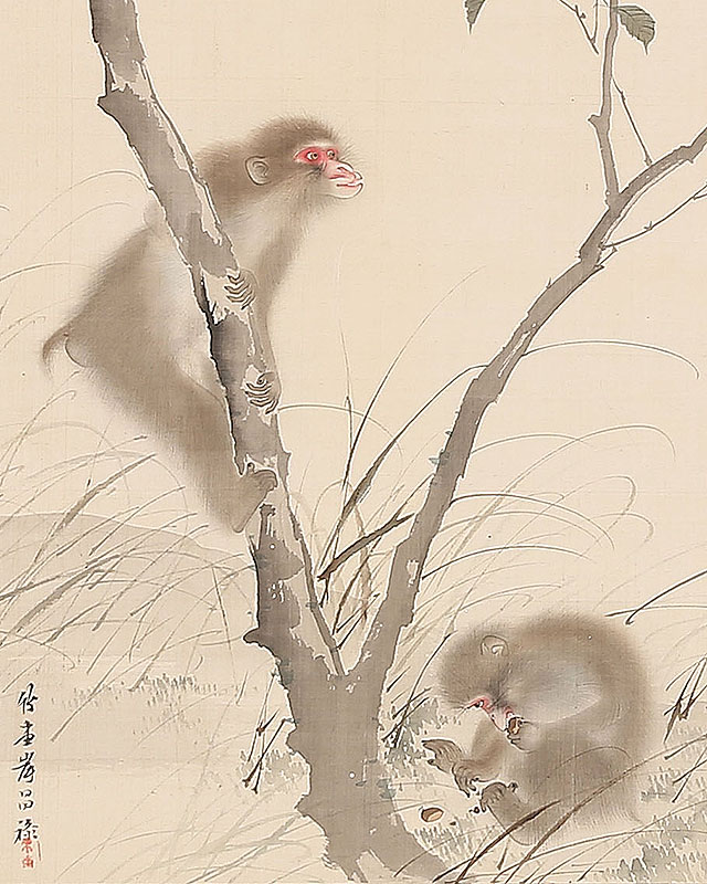 雪中黒熊 猿栗図