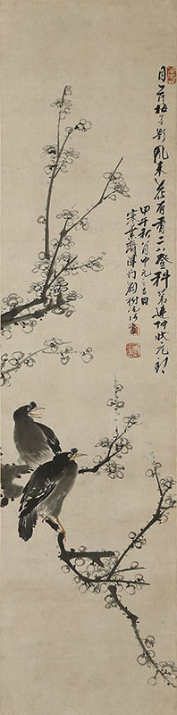 梅花叭々鳥図自画賛(安永3年)