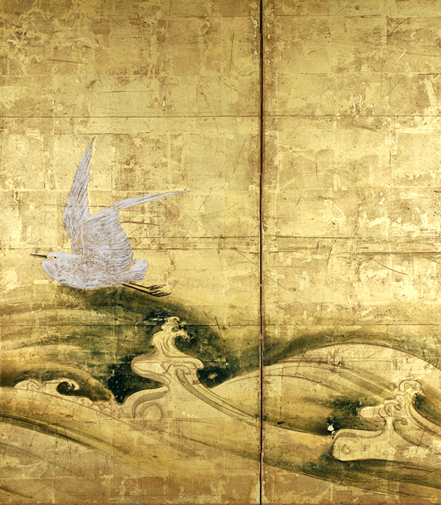 Ducks and White Egrets on Sea Waves