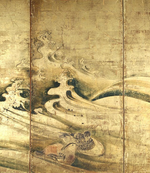 Ducks and White Egrets on Sea Waves