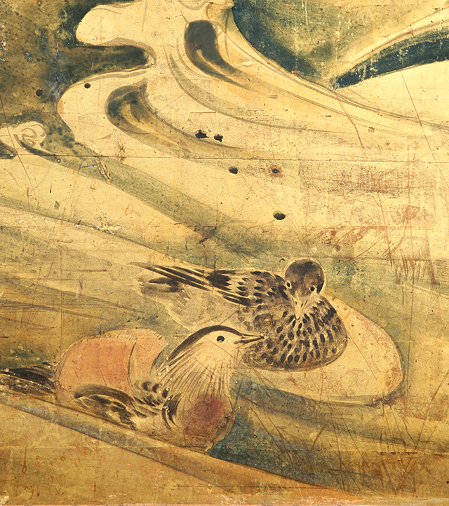 Ducks and White Egrets on Sea Waves