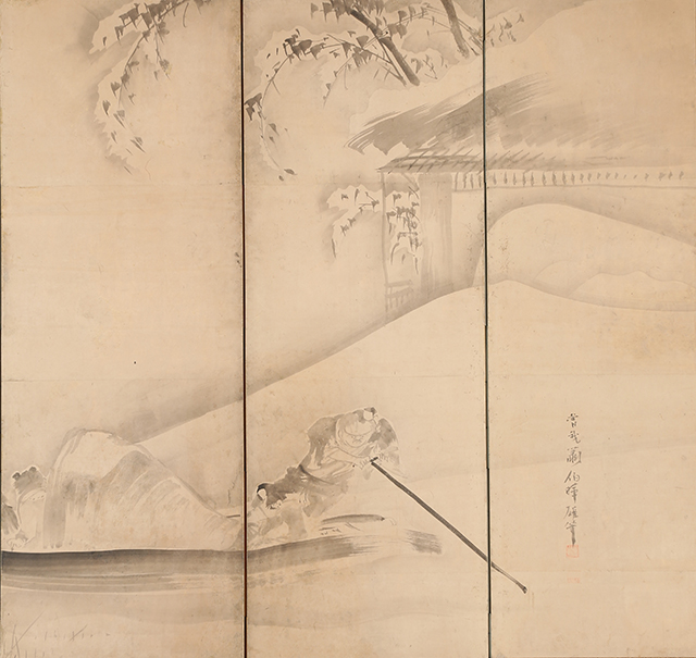 高士観月図　寒山拾得図
