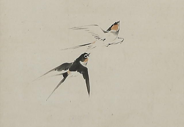 雁ニ燕図自画賛「名月や草のあらしは樹にふかす」