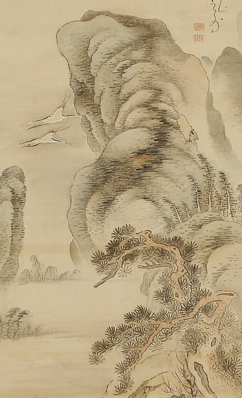 寿老亀春秋山水図自画賛（天保12年）
