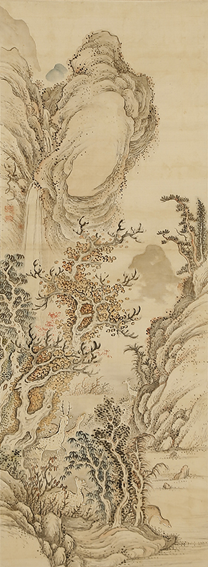 寿老亀春秋山水図自画賛（天保12年）