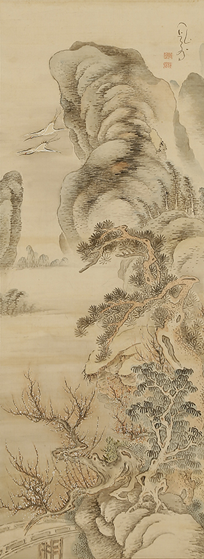 寿老亀春秋山水図自画賛（天保12年）