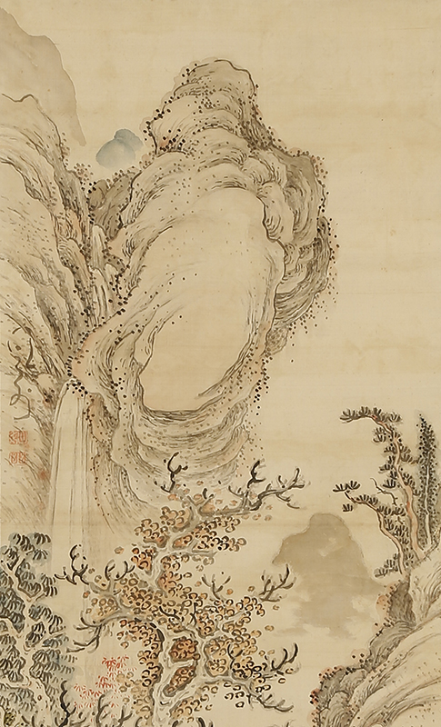 寿老亀春秋山水図自画賛（天保12年）