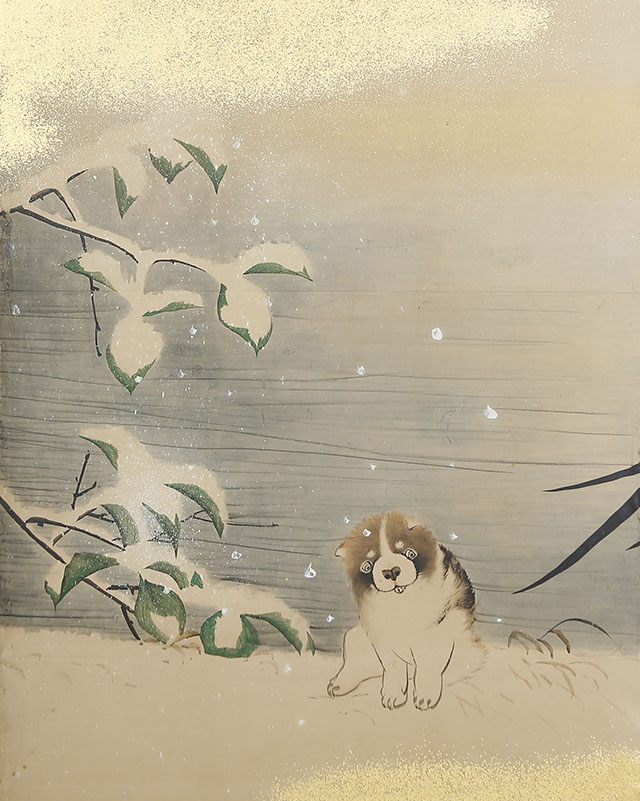 Rabbits with Autumn Flowers/ Puppy and Birds in Snow