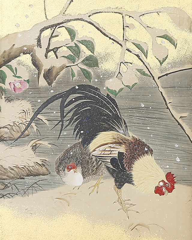 Rabbits with Autumn Flowers/ Puppy and Birds in Snow