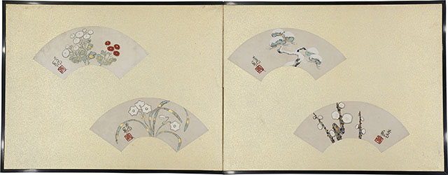 扇面四季草花図