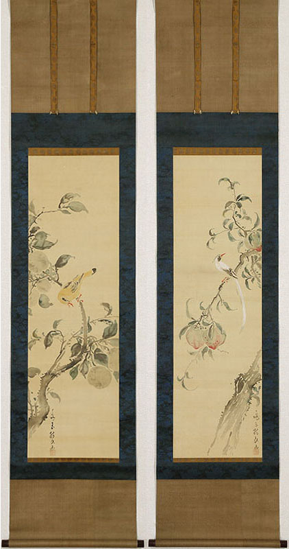 桃橙鳥図（指頭画）