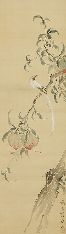 桃橙鳥図(指頭画)