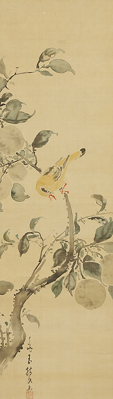 桃橙鳥図(指頭画)
