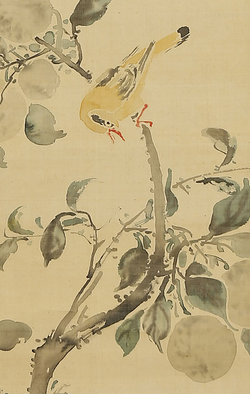 桃橙鳥図(指頭画)
