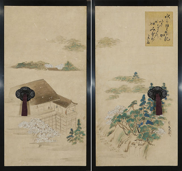 （小襖）清水寺景（地袋）筑波山景