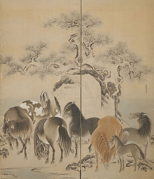 Horses under Pine Trees