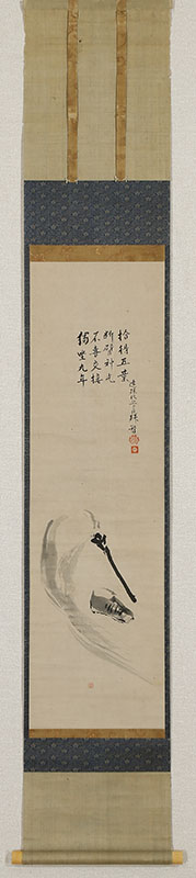 達磨図（留守模様）「独坐九年不喜交接断臂神光拾得五葉」