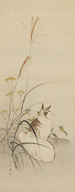 Two Rabbits with Autumn Flowers