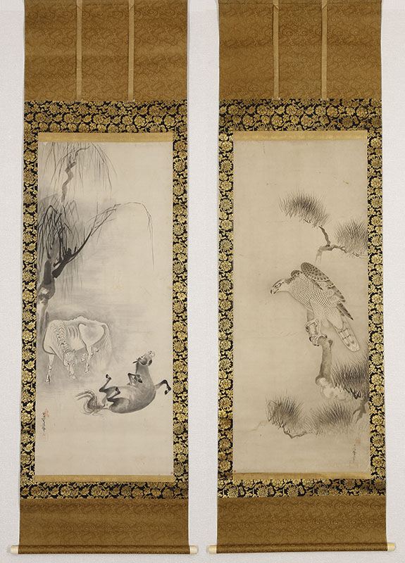 松上鷹柳下双馬図
