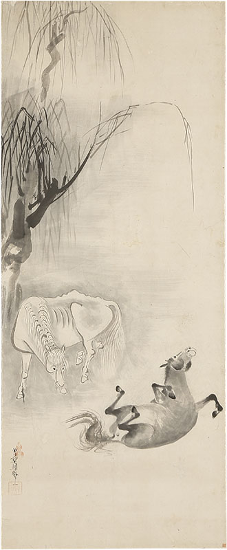 松上鷹柳下双馬図