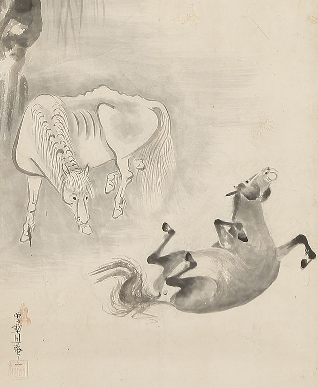松上鷹柳下双馬図