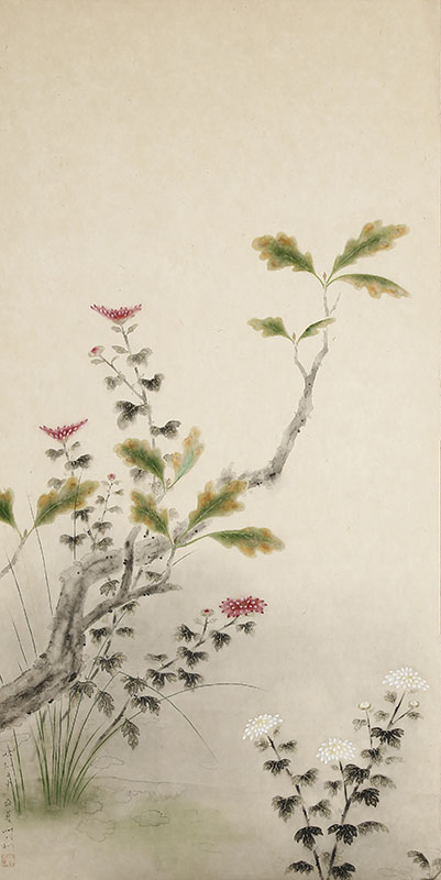 菊花鶉図