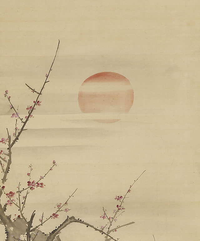 Cranes and Pine / Turtles, Plum and Bamboo at Sunrise 