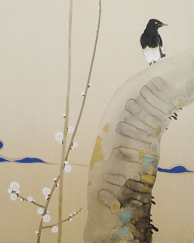 Plum and Magpie by the Water